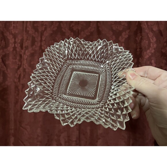 Set of 3 INDIANA GLASS Bowls Square Ruffle Diamond Point Candy Nut Dish Clear - Picture 14 of 16